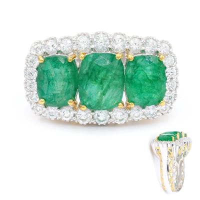 Cavill - 925 Sterling Zilver Ring met 2 Zambiaanse Smaragden 8 61 ct - Palladium - Elegant Antiek Slijpsel met Zirkon
