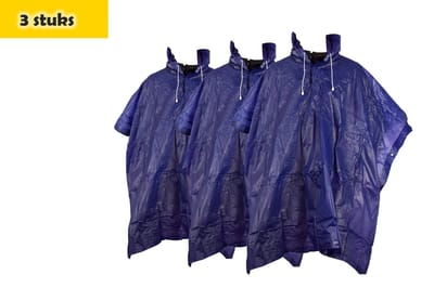 Regenponcho unisex een maat 3 stuks in de verpakking blauw - Regenponcho dames - regenponcho heren Volwassenen