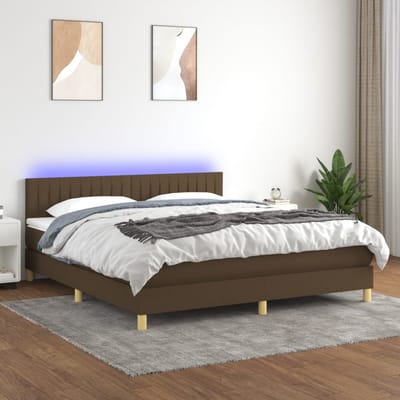 vidaXL - Boxspring - met - matras - en - LED - stof - donkerbruin - 180x200 - cm