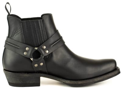 Mayura Boots 1444 Zwart/ Biker Cowboy Western Enkellaars Heren Dames Vierkante Neus Vast Spoor Elastiek Sluiting Vintage Geolied Leer Maat EU 40