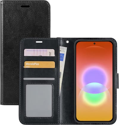 Hoesje - Met Pasjeshouder - Geschikt voor Samsung Galaxy A27 - Luxe Bookcase Portemonee - Flip Case - Kunstleer Book Case - Flipcase - Book Cover - Walletcase - Portemonneehoes - Zwart