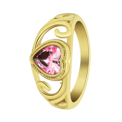 Lucardi Dames vintage ring met hart roze â€“ Maat 50 â€“ 16mm - Ring - Cadeau - Staal goldplated - Goudkleurig