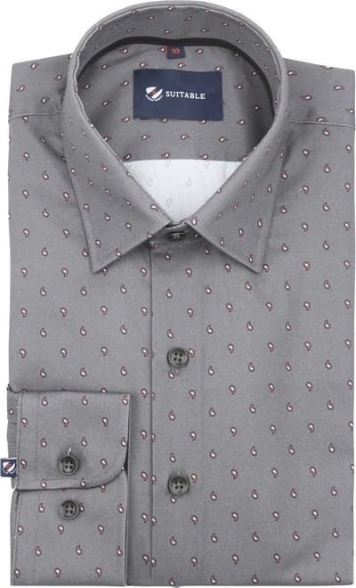 Suitable Overhemd Paisley Antraciet - Maat 41 - Heren - Casual Shirt
