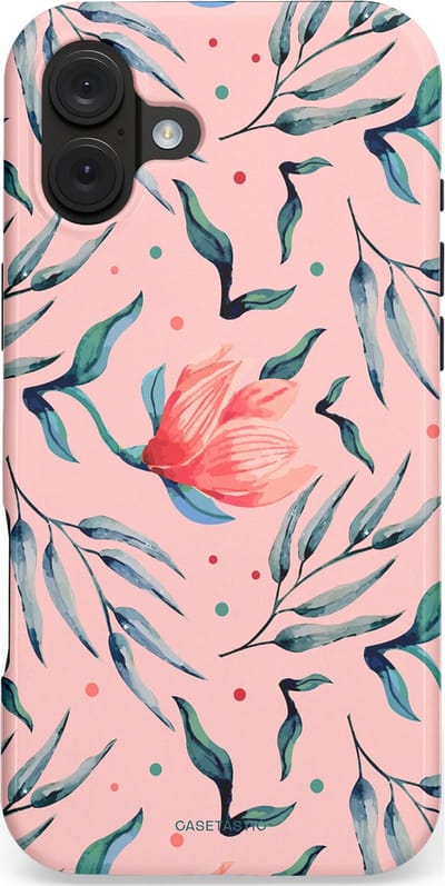 Casetastic hoesje geschikt voor Apple iPhone 16 Plus - MagSafe - Dubbellaagse bescherming - Roze Bloemen en Takken - Fashion Case - Lichtroze Zilver Perzik