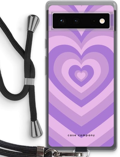 Case Company® - Hoesje met koord geschikt voor Google Pixel 6 hoesje met Koord - Hart Paars - Telefoonhoesje met Zwart Koord - Bescherming aan alle Kanten en Over de Schermrand
