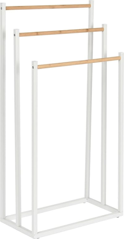 ITEM Handdoeken ophangrek - bamboe - badkamer - wit - 3 stangen - droogrek - L45xB22xH85 cm