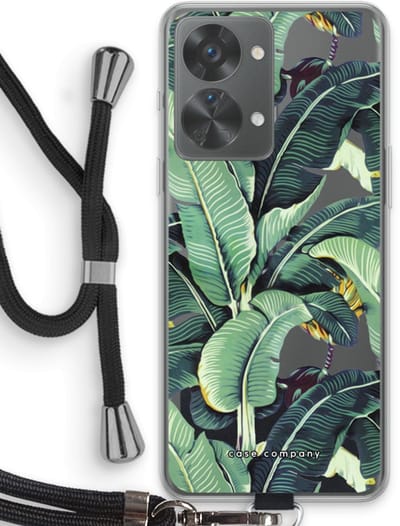 Case Company® - Hoesje met koord geschikt voor OnePlus Nord 2T hoesje met Koord - Bananenbladeren - Telefoonhoesje met Zwart Koord - Bescherming aan alle Kanten en Over de Schermrand