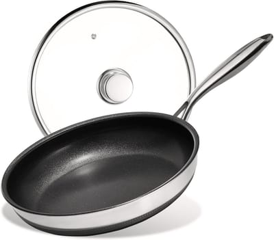 10 inch keramische anti-aanbakpan met deksel - Roestvrijstalen koekenpan zonder PFAS, PFOA en PTFE