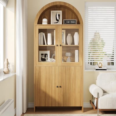 Woonkamerkast - Opbergkast Vitrine - Stijlvol Opbergen - Gebogen Design - 78 x 40 x 176 cm - Naturel