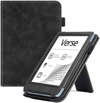 E-Reader geschikt voor de PocketBook Verse - Book Case met Standaard - Met Sleep Wake Functie - Kunstlederen Beschermhoes - Zwart