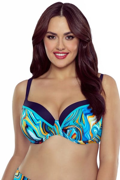 Vivisence Dames Bikini Top Zwemkleding Gedessineerde Beugel Strand Cup Verstelbaar 3229, Blauw,70F