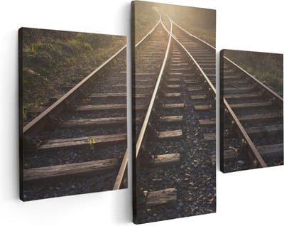 Artaza Canvas Schilderij Drieluik Twee Kruisende Rails Spoorwegen - 90x60 - Foto Op Canvas - Canvas Print