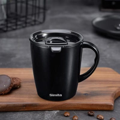 330ml Roestvrijstalen Koffiemok Dubbele Wanden Koffiekop Met Plastic Deksel en Handvat 330ml black