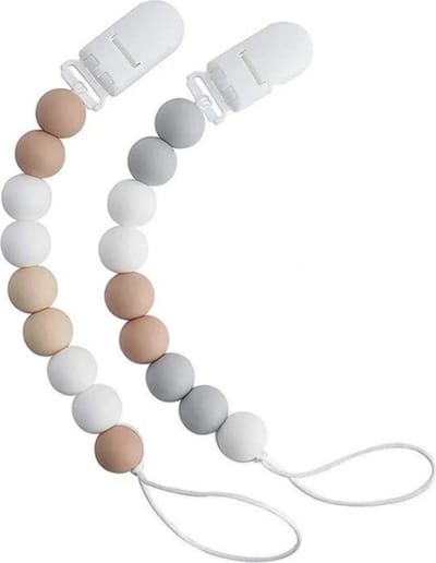 2 Stuks - Speenkoord Baby - Siliconen Kralen - Blauw, Beige, Taupe
