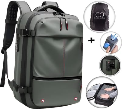 Vacuüm Rugzak Zen - Draadloze Pomp - handbagage rugzak - Groen - Vliegtuig, Koffer, Reisrugzak, - Waterdichte Reistas - Reizen, Zaken, Zakenreizen, Weekend - CarryQuest®
