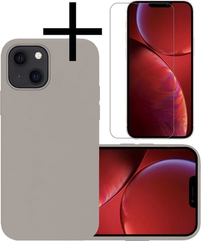 Hoesje - Met Screenprotector - Geschikt voor Apple iPhone 14 - Sterk & Shockproof - Back Cover - Siliconen Case - Telefoon Hoes - Grijs