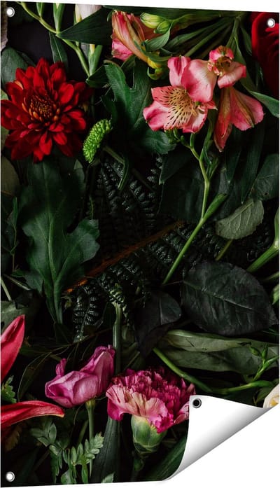 Gards Tuinposter Kleurrijke Bloemen met Groene Bladeren - 60x90 cm - Tuindoek - Tuindecoratie - Wanddecoratie buiten - Tuinschilderij