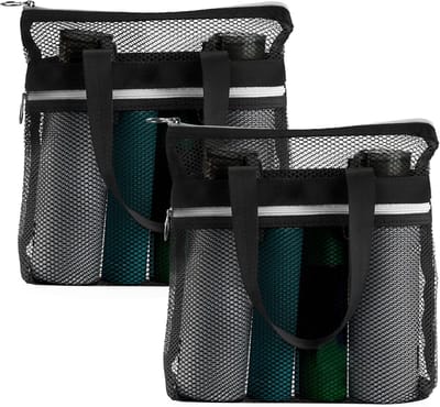 2-pack mesh douche-organizer - draagbare toilettas met rits - voor reizen / sportschool / studentenhuis - zwart
