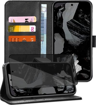 Hoesje geschikt voor Google Pixel 8a - Privacy Screenprotector Volledig Dekkend Glas - Portemonnee Book Case Zwart