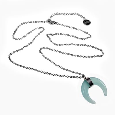 45cm tot 50cm Ketting met Hanger Dames - Gepolijst RVS - Ketting met Mintgroene Halve Maan Hanger