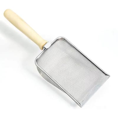 Fijnmazige Kattenbak Schep Metaalgaas Kattenbak Schep Reptielen Zand Substraat Schep Schep Zeef met Houten Type 2 white