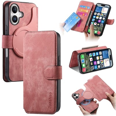 CaseNeo Hoesje - Geschikt voor iPhone 16 Hoesje - CaseNeo 2-in-1 Book Case & Back Cover - MagSafe Compatible - Roze