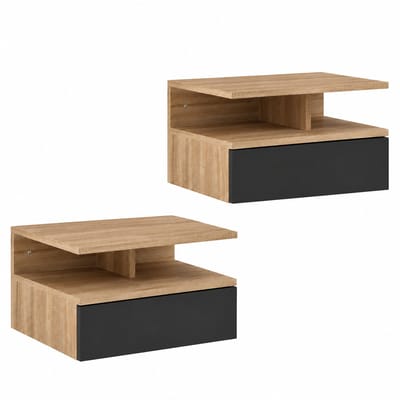 HomeGoodies - Nachtkastjes set van 2 - Nachtkastje met laden - Zwevend Nachtkastje - Eiken/Zwart - Slaapkamer Meubel