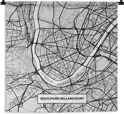 Wandkleed - Wanddoek - Boulogne-Billancourt - Plattegrond - Frankrijk - Kaart - Stadskaart - 180x180 cm - Wandtapijt