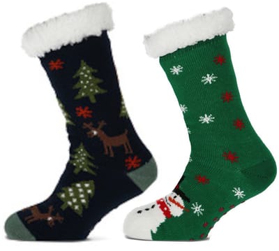 WeirdoSox - 2 paar Huissokken - Super zacht - Anti slip op voetzool - 1 paar Winter print en 1 paar kerst print - One size fits all - voor heerlijke warme voeten
