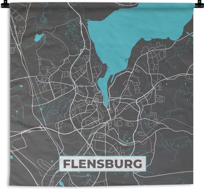 Wandkleed - Wanddoek - Stadskaart – Plattegrond – Duitsland – Blauw – Flensburg – Kaart - 180x180 cm - Wandtapijt