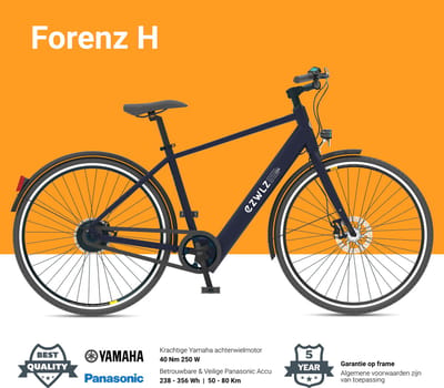EZWLZ Elektrische Fiets Forenz H - Actieradius 50 km - Yamaha Achterwielmotor - Hybride E-Bike - Panasonic batterij - LCD Display - Blauw Grijs/Matt