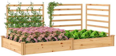 Plantenbak met klimrek - Bloembak - Weerbestendig - Met trellis - Buiten - Hout - Plantenrek - Rechthoekig - Natuurlijk hout