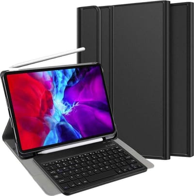 Just in Case tablet Hoes met Toetsenbord geschikt voor iPad Pro 12.9 (2020) - QWERTY Bluetooth Keyboard Case - Zwart