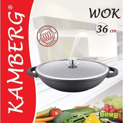 Wok 36 Cm Gegoten Aluminium Met Glazen Deksel Voor Alle Warmtebronnen - Pfoa-Vrij