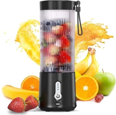 Intelectro Mini Blender To-Go - Draagbare Blender - Krachtig, Draadloos en Veilig in Gebruik! - Perfect voor Smoothies, Shakes, Sappen en Meer! - 530ml - 150W - zwart - Levering sneller dan Aangegeven!