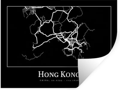 Muurstickers - Sticker Folie - Hong Kong - Kaart - Stadskaart - Plattegrond - 40x30 cm - Plakfolie - Muurstickers Kinderkamer - Zelfklevend Behang - Zelfklevend behangpapier - Stickerfolie