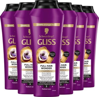 Gliss Full Hair Wonder - Haarverzorging - Shampoo - Voller Haar - Stimuleert Haargroei - Zwak en Breekbaar Haar - Voordeelverpakking - 6x 250 ml