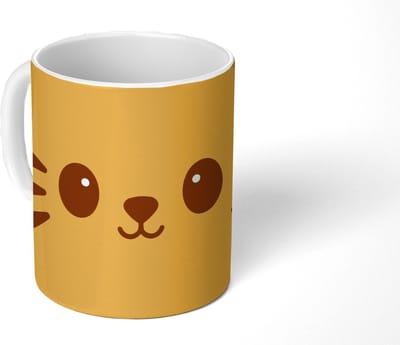 Mok - Koffiemok - Kat - Simplistisch - Oranje - Vrolijk - Mokken - 350 ML - Beker - Koffiemokken - Theemok