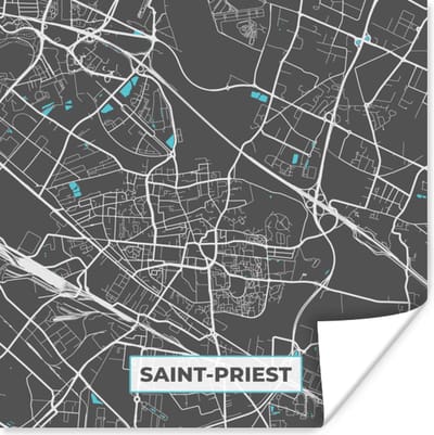 Poster Saint-Priest - Frankrijk - Plattegrond - Kaart - Stadskaart - 100x100 cm XXL