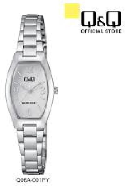 Q&Q Q06A-001PY - Horloge - Analoog - Vrouwen - Dames - Stalen band - Ovaal - Metaal - Cijfers - Streepjes - Zilverkleurig - Wit