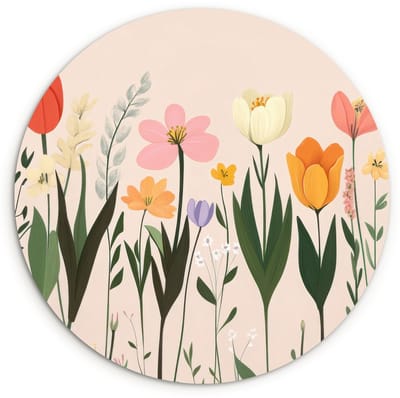 WallCircle® Wandcirkel 120x120 cm - Muurcirkel Pasteltinten - Bloemen - Illustratie - Muurdecoratie woonkamer - Wanddecoratie slaapkamer - Kamer decoratie accessoires - Ronde schilderijen XXL