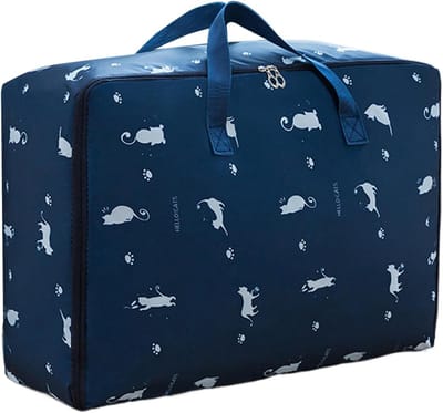 Opbergzakken Dekbed - Kussenhoes Ritssluiting - Ruimte Besparen - Sterke Rits Sluiting - 55x33x20cm - Marineblauwe Kat