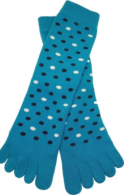 Bonnie Doon Teen Sokken met Stippen Jeans Blauw d Dames maat 36/42 - Toe Sock Dots - Gladde naden - Teensokken - 1 paar - Slippers - Quarters - Lengte net boven enkel -Stippen - Jeans - BP231001.109