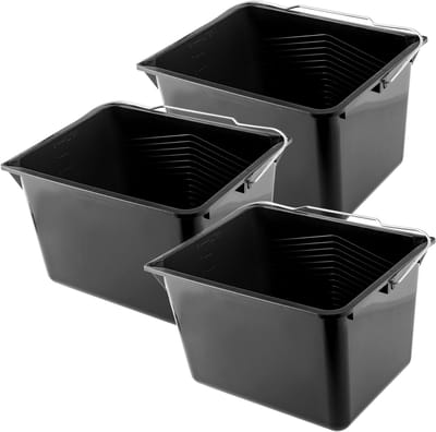 KADAX Verfemmer, vierkante kunststof schilderemmer met metalen handvat, stabiele wateremmer met gietrand, voor renovatie, tuin, poetsemmer, rechthoekig, licht (8 l, 3 stuks, zwart)