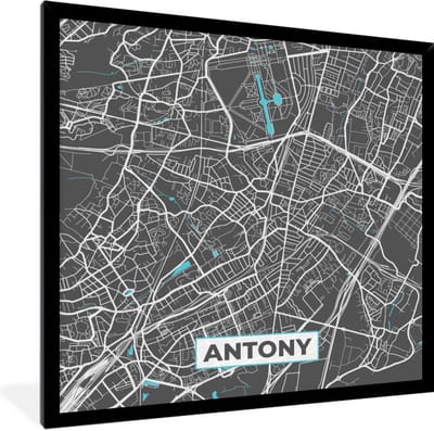Fotolijst incl. Poster - Antony - Frankrijk - Plattegrond - Stadskaart - Kaart - 40x40 cm - Posterlijst