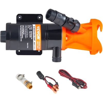 VEVOR Draagbare vuilwaterpomp, 12V, 45L/min rioolwaterpomp, maceratorpomp met verwijderbare snelkoppelingsklep, metalen slangklem, netsnoer, voor camper, boot, boot en camper