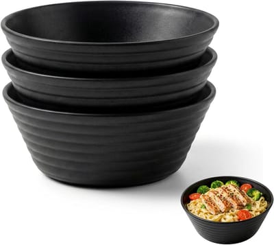 4-delige onbreekbare serveerset, 20 cm grote zwarte kommen voor soep, pasta en salades, lichtgewicht en vaatwasmachinebestendig