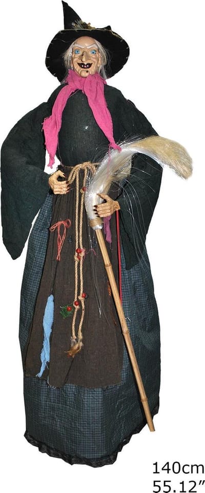 Heks 140 cm met licht en geluid - halloween