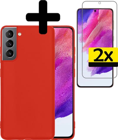 Hoesje - Met 2x Screenprotector - Geschikt voor Samsung Galaxy S21 FE - Sterk & Shockproof - Back Cover - Siliconen Case - Telefoon Hoes - Telefoonhoesjes - Rood