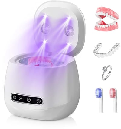 KZQ Ultrasoon Beugelreiniger Met Uv Sterilisator - 45kHz Gebitsreinigingsmachine Voor Beugels Gebitsbeschermers En Sieraden - Draagbaar 200ml Herlaadbaar - Wit